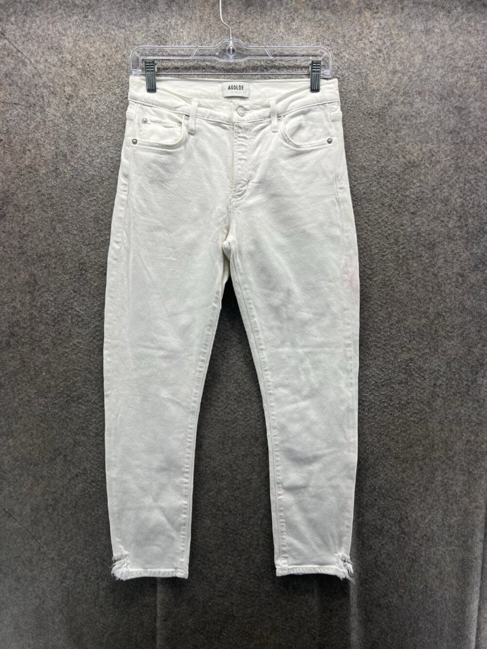 AGOLDE Jeans Womens 27 White Slim Ankle Crop Distressed Raw Hem Denim Pants